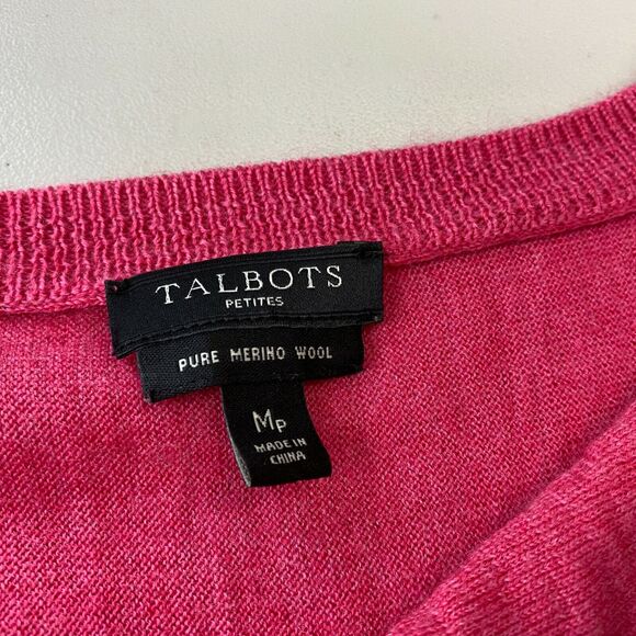 Talbots Pure Merino Wool Sweater Womens MP Medium Petite Pink Waterfall Neckline - Picture 9 of 11